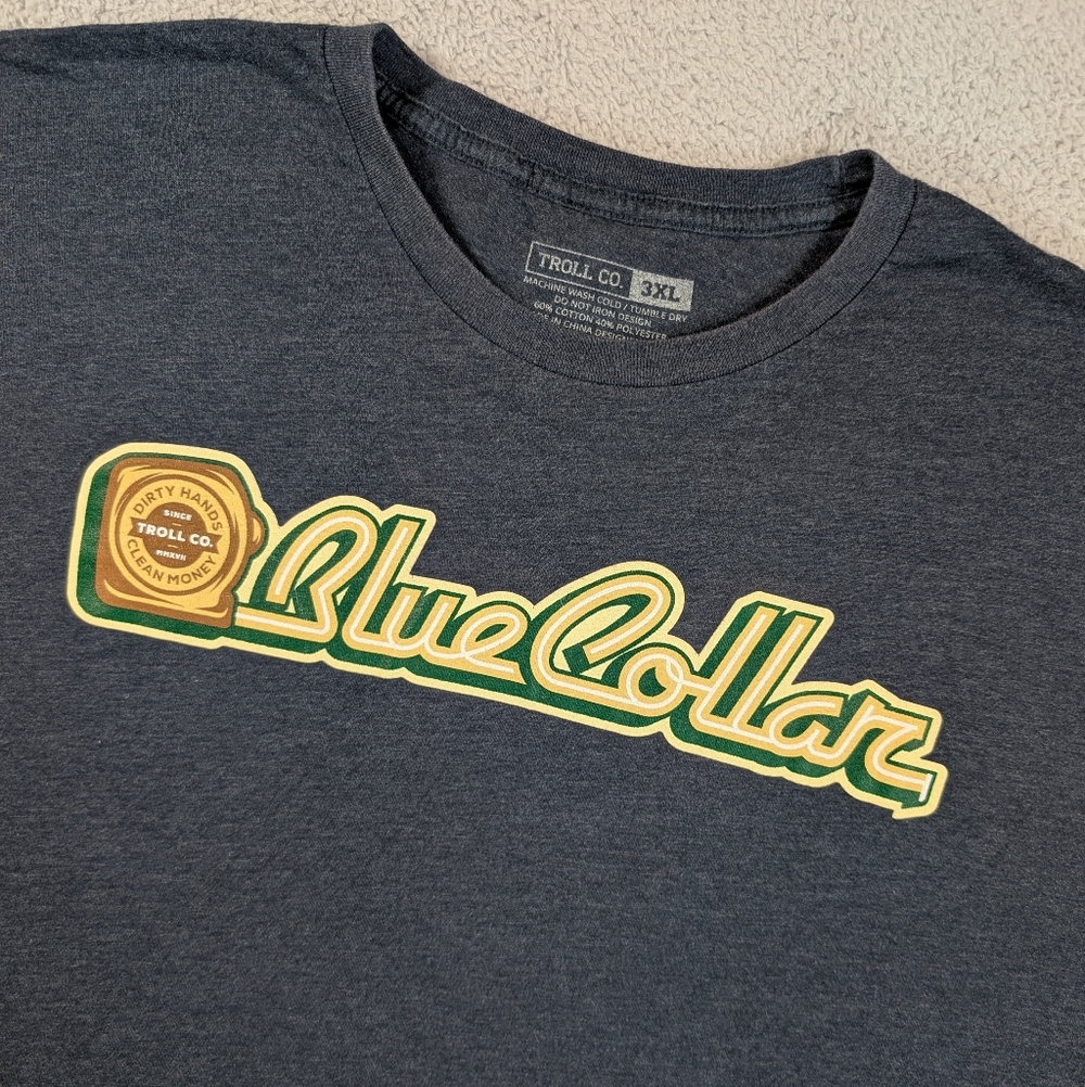Troll Co Blue Collar T Shirt Mens 3XL Gray Graphic Tee